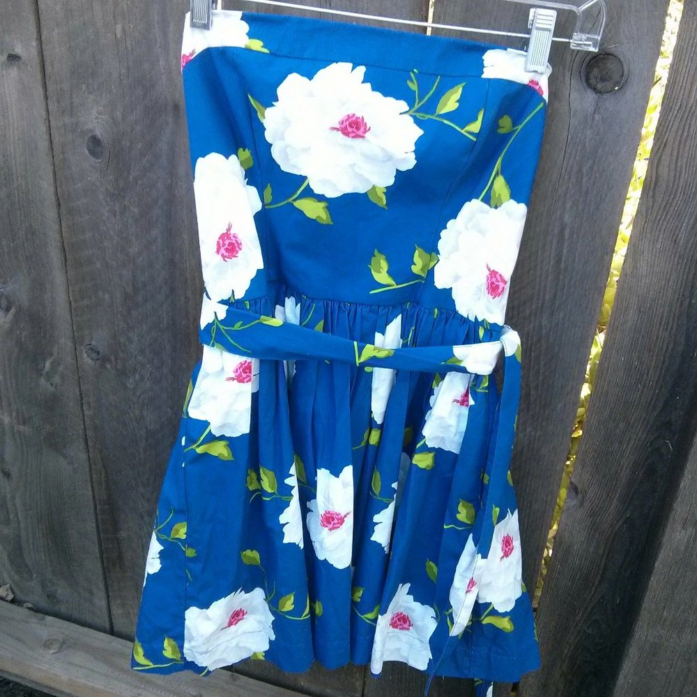 A&F Blue & White Floral Strapless Dress